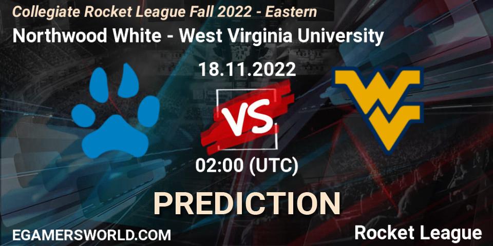 Northwood White vs West Virginia University: Betting TIp, Match Prediction. 18.11.2022 at 02:00. Rocket League, Collegiate Rocket League Fall 2022 - Eastern
