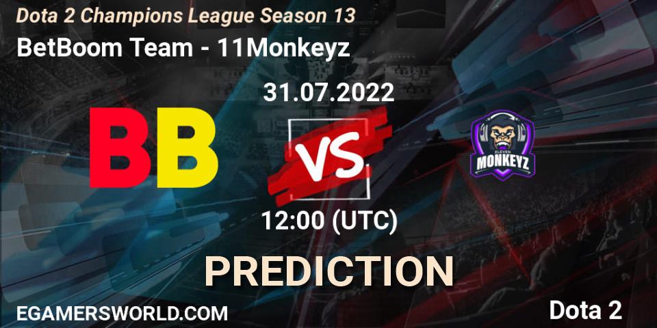 BetBoom Team vs 11Monkeyz: Betting TIp, Match Prediction. 31.07.2022 at 12:00. Dota 2, Dota 2 Champions League Season 13