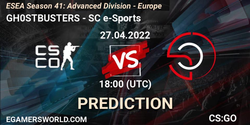 GH0STBUSTERS vs SC e-Sports: Betting TIp, Match Prediction. 27.04.2022 at 18:00. Counter-Strike (CS2), ESEA Season 41: Advanced Division - Europe