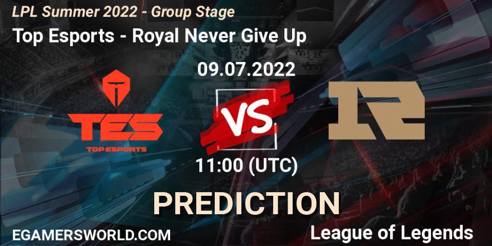 Top Esports vs Royal Never Give Up: Betting TIp, Match Prediction. 09.07.22. LoL, LPL Summer 2022 - Group Stage