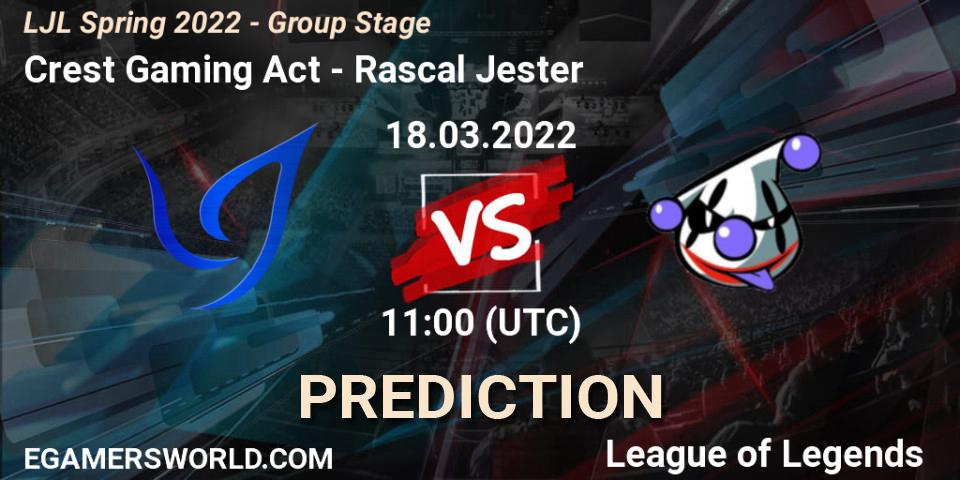 Crest Gaming Act vs Rascal Jester: Betting TIp, Match Prediction. 18.03.22. LoL, LJL Spring 2022 - Group Stage