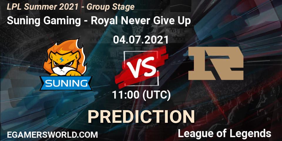 Suning Gaming vs Royal Never Give Up: Betting TIp, Match Prediction. 04.07.21. LoL, LPL Summer 2021 - Group Stage