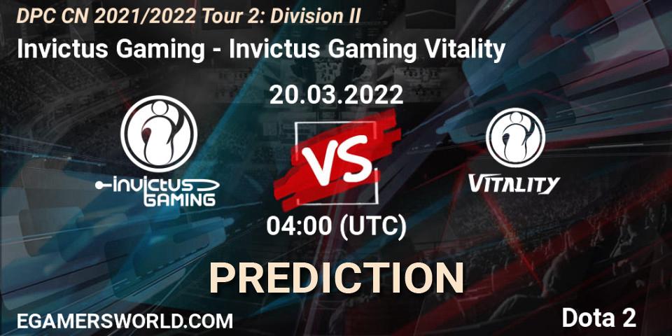 Invictus Gaming vs Invictus Gaming Vitality: Betting TIp, Match Prediction. 20.03.22. Dota 2, DPC 2021/2022 Tour 2: CN Division II (Lower)