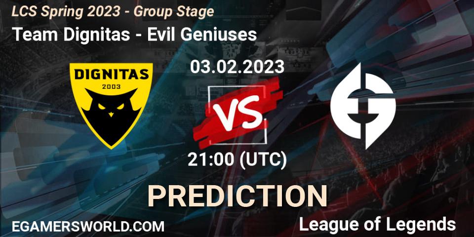 Team Dignitas vs Evil Geniuses: Betting TIp, Match Prediction. 04.02.2023 at 00:00. LoL, LCS Spring 2023 - Group Stage