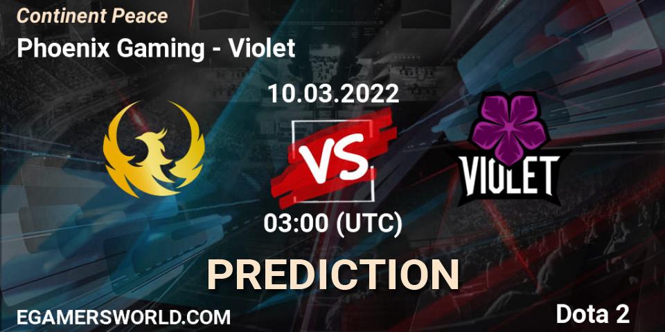 Phoenix Gaming vs Violet: Betting TIp, Match Prediction. 10.03.2022 at 04:16. Dota 2, Continent Peace