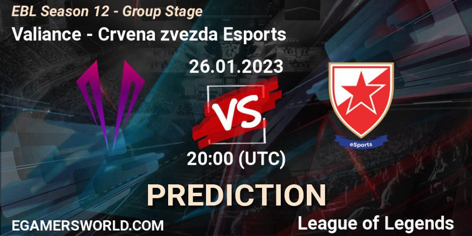 Valiance vs Crvena zvezda Esports: Betting TIp, Match Prediction. 26.01.23. LoL, EBL Season 12 - Group Stage