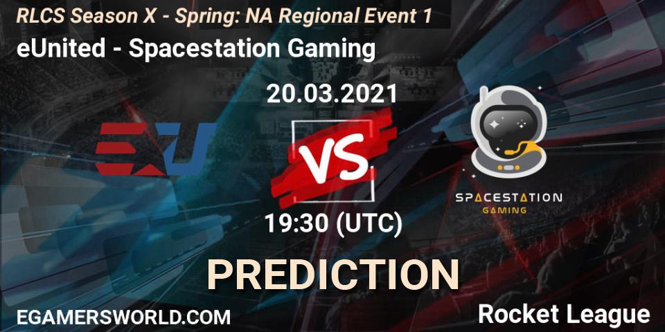 eUnited vs Spacestation Gaming: Betting TIp, Match Prediction. 20.03.2021 at 18:55. Rocket League, RLCS Season X - Spring: NA Regional Event 1