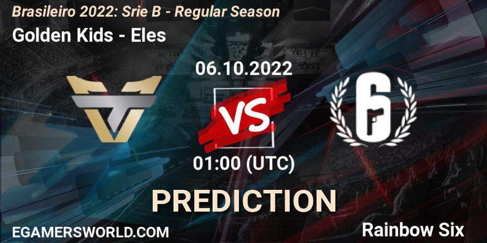 Golden Kids vs Eles: Betting TIp, Match Prediction. 06.10.2022 at 01:00. Rainbow Six, Brasileirão 2022: Série B - Regular Season