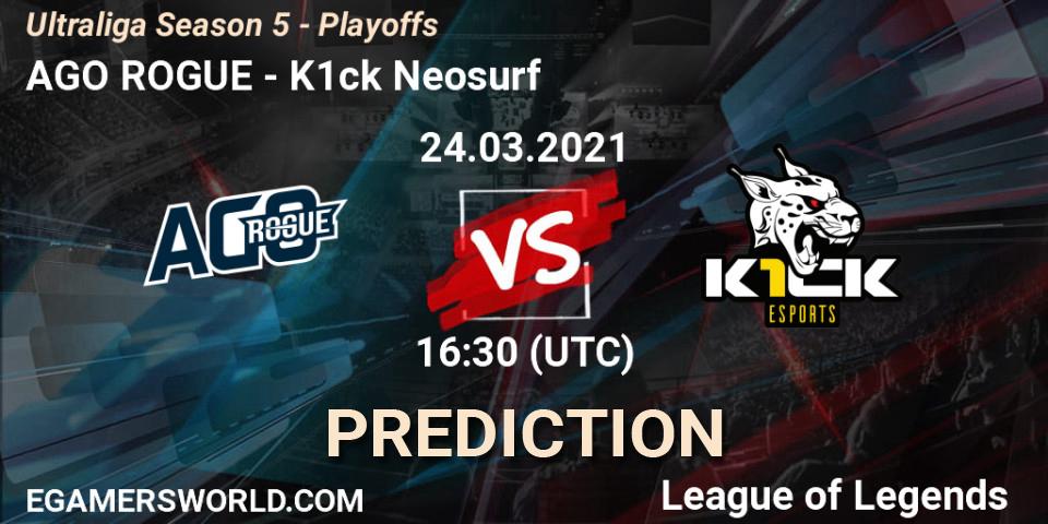 AGO ROGUE vs K1ck Neosurf: Betting TIp, Match Prediction. 24.03.2021 at 16:30. LoL, Ultraliga Season 5 - Playoffs