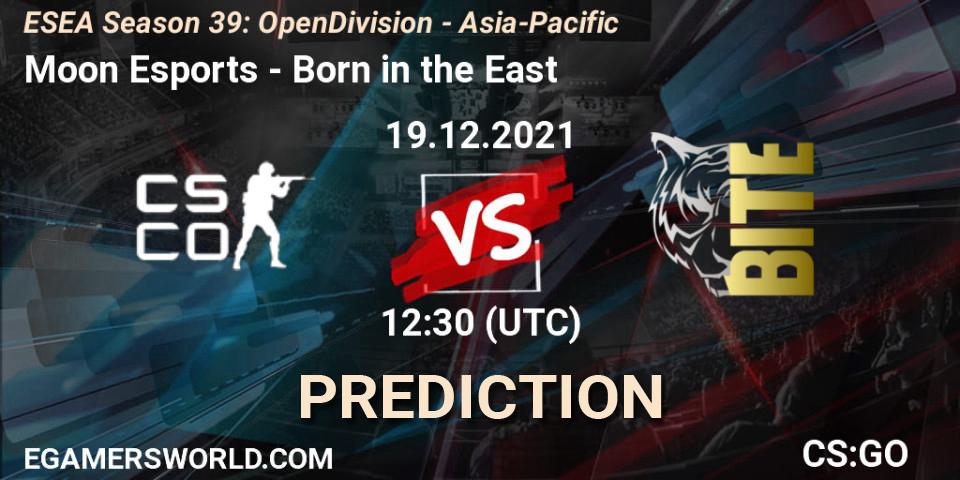 Moon Esports vs Born in the East: Betting TIp, Match Prediction. 19.12.2021 at 12:30. Counter-Strike (CS2), ESEA Season 39: Open Division - Asia-Pacific