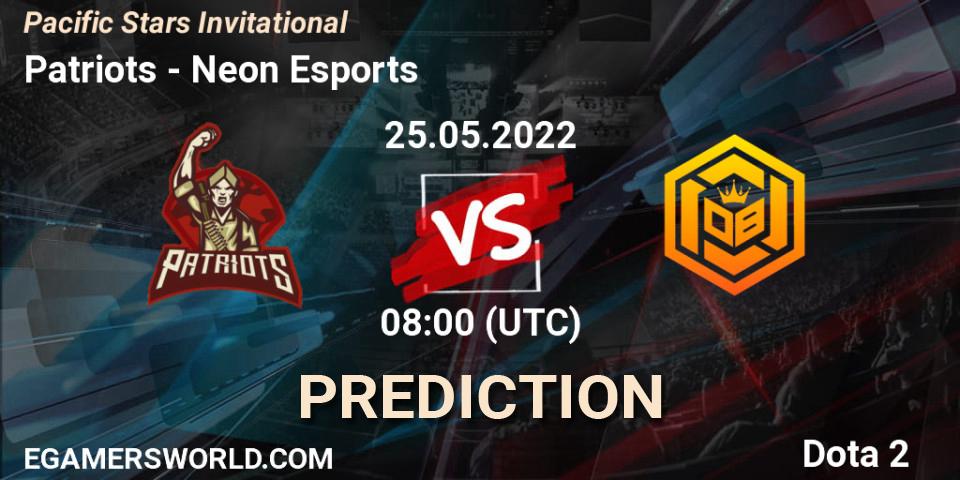 Patriots vs Neon Esports: Betting TIp, Match Prediction. 30.05.2022 at 08:45. Dota 2, Pacific Stars Invitational