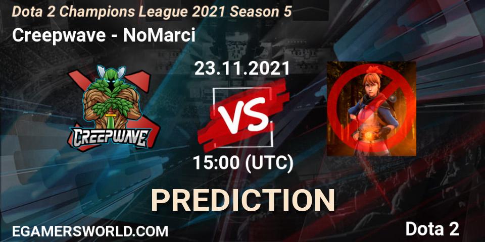 Creepwave vs NoMarci: Betting TIp, Match Prediction. 23.11.2021 at 15:02. Dota 2, Dota 2 Champions League 2021 Season 5
