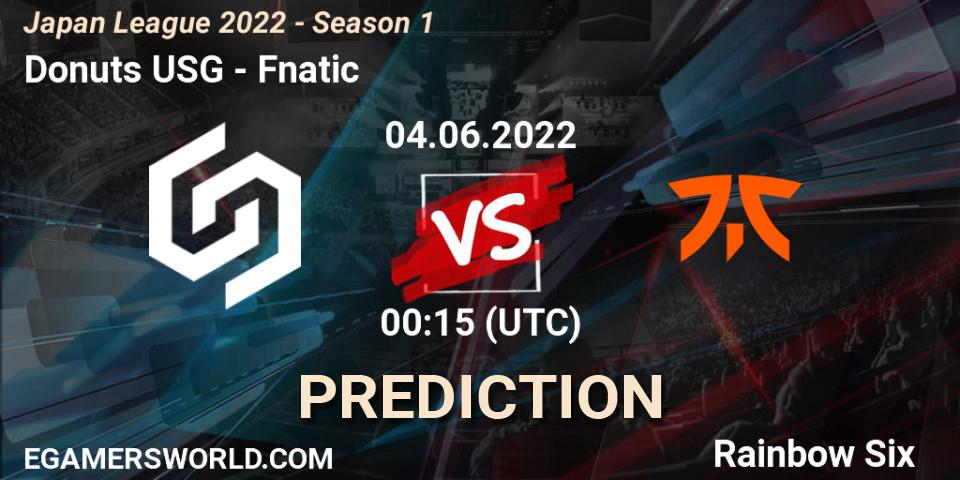 Donuts USG vs Fnatic: Betting TIp, Match Prediction. 04.06.2022 at 00:15. Rainbow Six, Japan League 2022 - Season 1