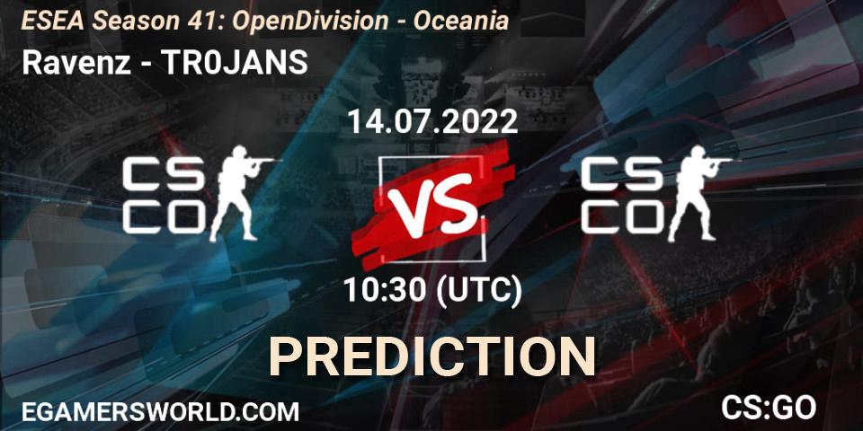 Ravenz vs TR0JANS: Betting TIp, Match Prediction. 14.07.2022 at 10:30. Counter-Strike (CS2), ESEA Season 41: Open Division - Oceania