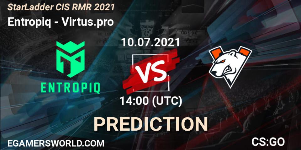 Entropiq vs Virtus.pro: Betting TIp, Match Prediction. 01.07.2021 at 14:00. Counter-Strike (CS2), StarLadder CIS RMR 2021