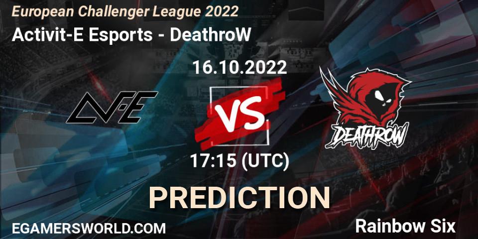Activit-E Esports vs DeathroW: Betting TIp, Match Prediction. 21.10.2022 at 17:15. Rainbow Six, European Challenger League 2022