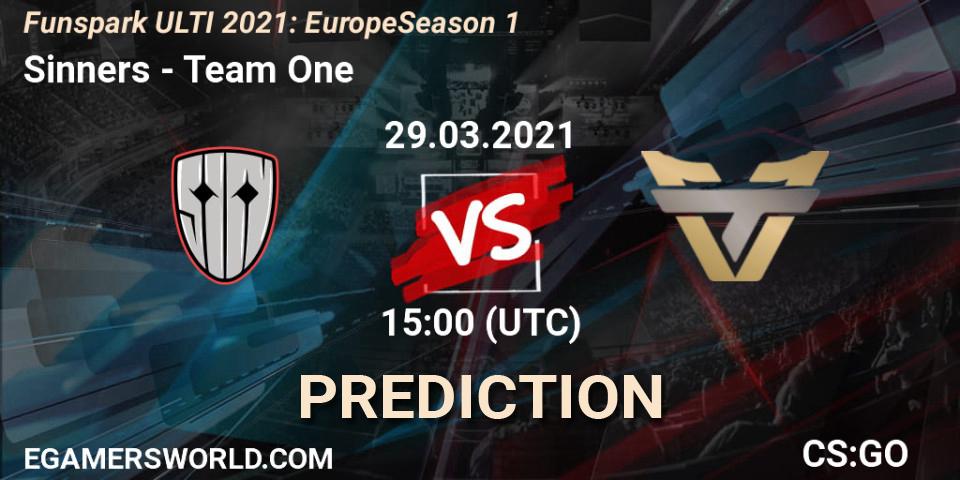 Sinners vs Team One: Betting TIp, Match Prediction. 29.03.2021 at 14:45. Counter-Strike (CS2), Funspark ULTI 2021: Europe Season 1