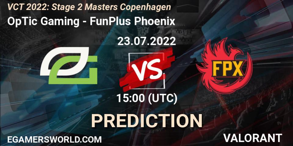 OpTic Gaming vs FunPlus Phoenix: Betting TIp, Match Prediction. 23.07.2022 at 15:15. VALORANT, VCT 2022: Stage 2 Masters Copenhagen