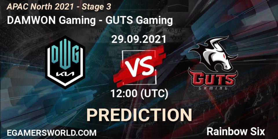 DAMWON Gaming vs GUTS Gaming: Betting TIp, Match Prediction. 29.09.2021 at 12:00. Rainbow Six, APAC North 2021 - Stage 3