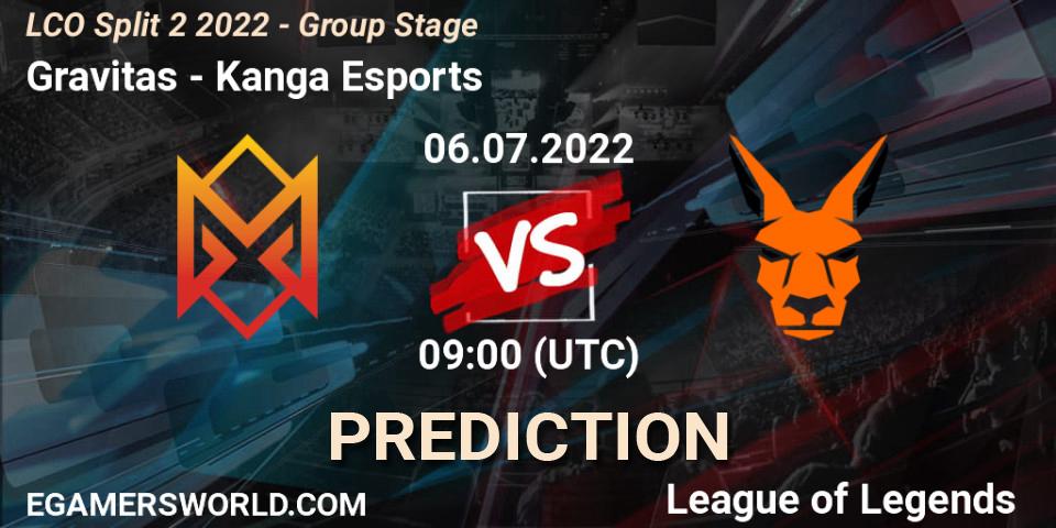 Gravitas vs Kanga Esports: Betting TIp, Match Prediction. 06.07.2022 at 09:30. LoL, LCO Split 2 2022 - Group Stage