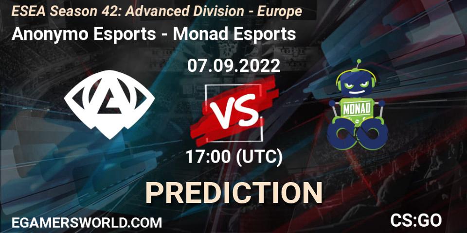 Anonymo Esports vs Monad Esports: Betting TIp, Match Prediction. 07.09.22. CS2 (CS:GO), ESEA Season 42: Advanced Division - Europe