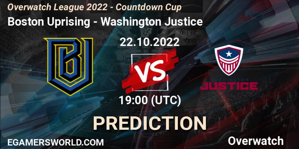 Boston Uprising vs Washington Justice: Betting TIp, Match Prediction. 22.10.22. Overwatch, Overwatch League 2022 - Countdown Cup
