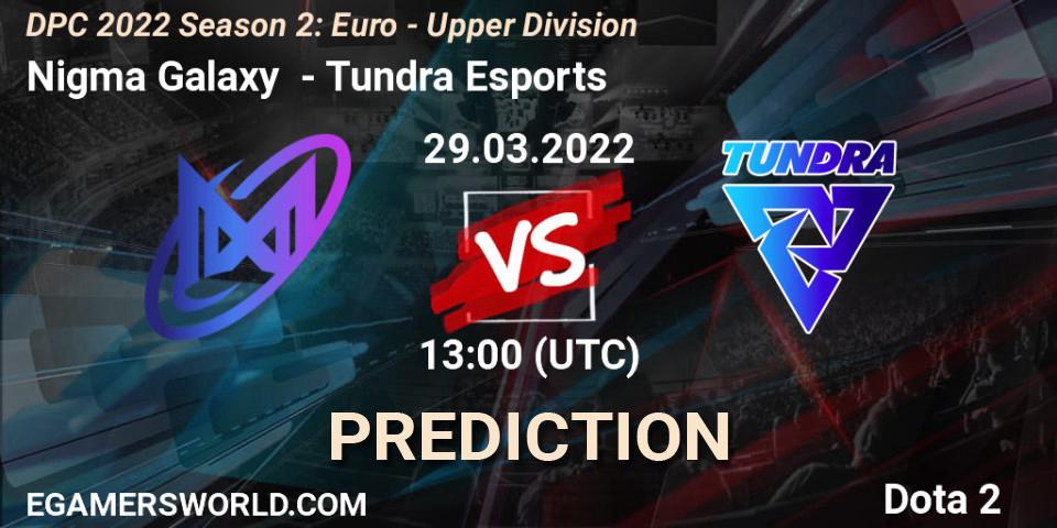 Nigma Galaxy vs Tundra Esports: Betting TIp, Match Prediction. 29.03.2022 at 12:55. Dota 2, DPC 2021/2022 Tour 2 (Season 2): WEU (Euro) Divison I (Upper) - DreamLeague Season 17