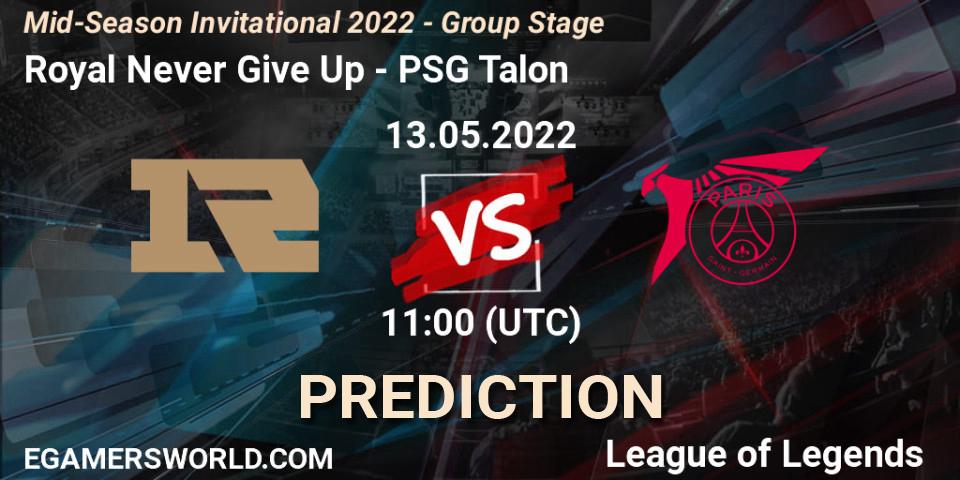 Royal Never Give Up vs PSG Talon: Betting TIp, Match Prediction. 11.05.2022 at 13:00. LoL, Mid-Season Invitational 2022 - Group Stage