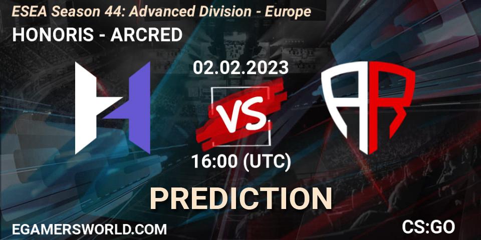 HONORIS vs ARCRED: Betting TIp, Match Prediction. 02.02.23. CS2 (CS:GO), ESEA Season 44: Advanced Division - Europe
