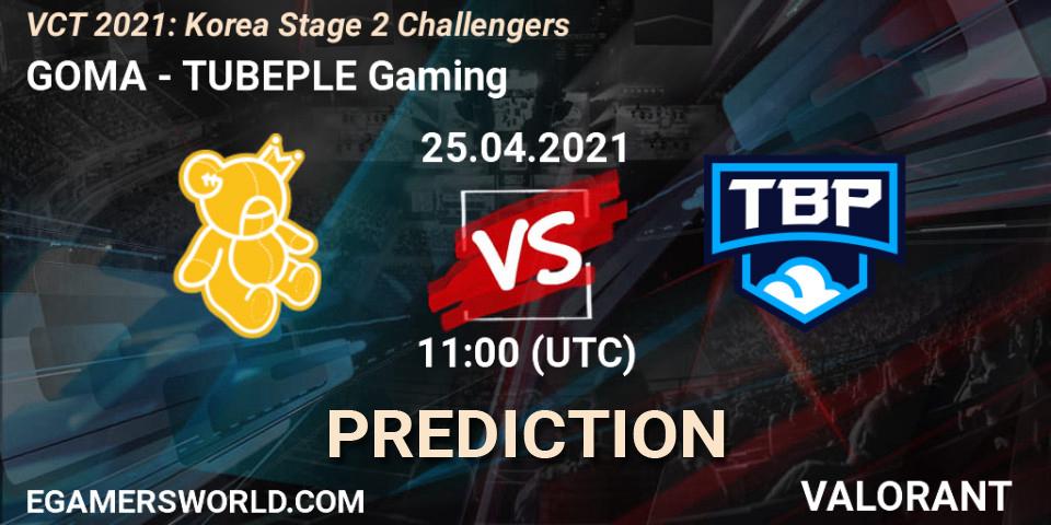 GOMA vs TUBEPLE Gaming: Betting TIp, Match Prediction. 25.04.2021 at 11:00. VALORANT, VCT 2021: Korea Stage 2 Challengers