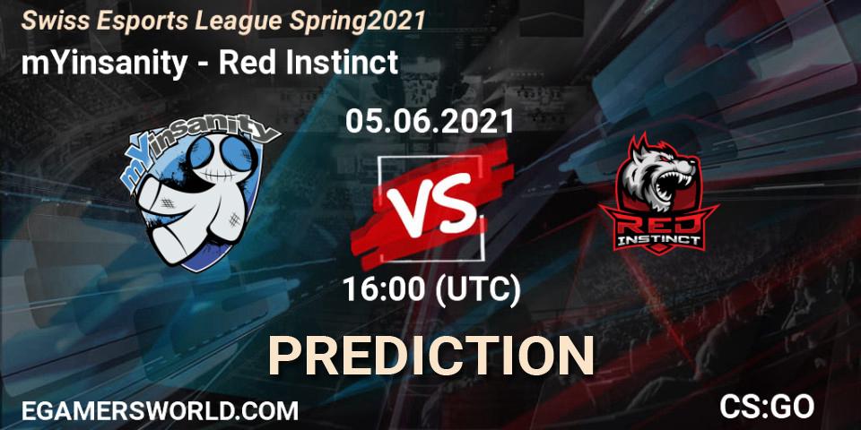 mYinsanity vs Red Instinct: Betting TIp, Match Prediction. 05.06.2021 at 16:00. Counter-Strike (CS2), Swiss Esports League Spring 2021