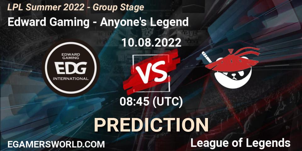 Edward Gaming vs Anyone's Legend: Betting TIp, Match Prediction. 10.08.22. LoL, LPL Summer 2022 - Group Stage