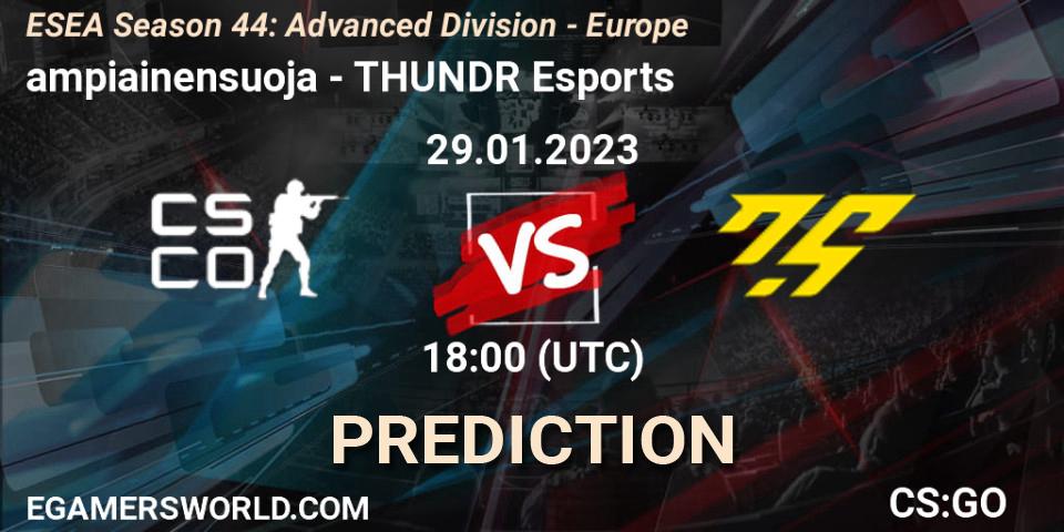 ampiainensuoja vs THUNDR Esports: Betting TIp, Match Prediction. 29.01.23. CS2 (CS:GO), ESEA Season 44: Advanced Division - Europe