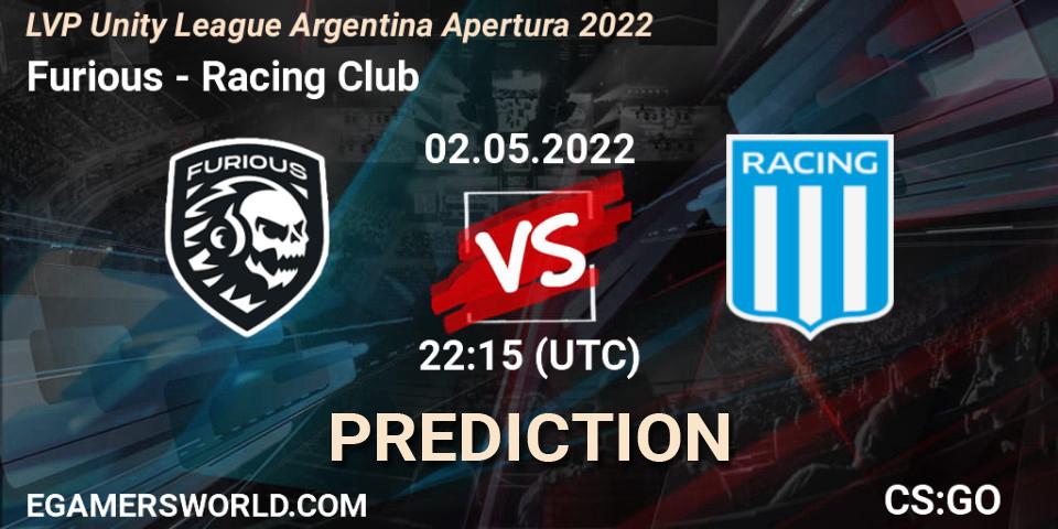 Furious vs Racing Club: Betting TIp, Match Prediction. 02.05.2022 at 22:15. Counter-Strike (CS2), LVP Unity League Argentina Apertura 2022