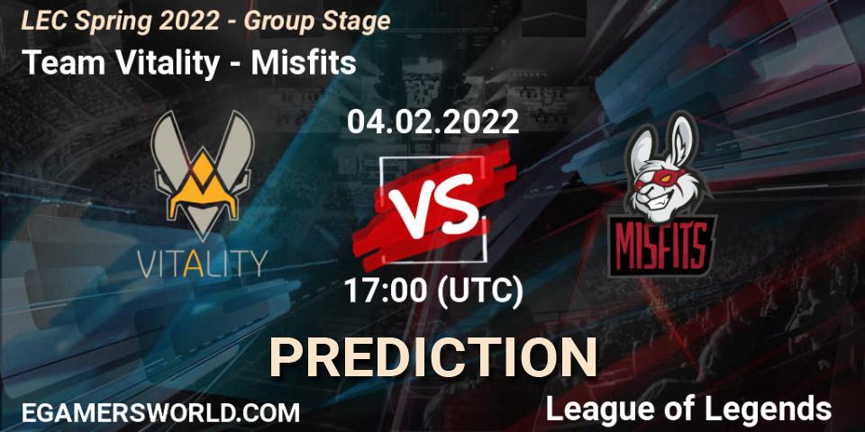 Team Vitality vs Misfits: Betting TIp, Match Prediction. 04.02.22. LoL, LEC Spring 2022 - Group Stage