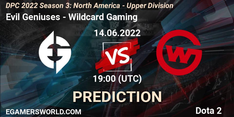 Evil Geniuses vs Wildcard Gaming: Betting TIp, Match Prediction. 14.06.2022 at 19:02. Dota 2, DPC NA 2021/2022 Tour 3: Division I