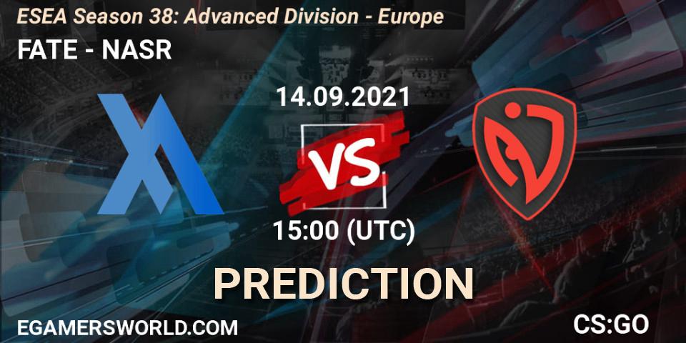 FATE vs NASR: Betting TIp, Match Prediction. 14.09.2021 at 15:00. Counter-Strike (CS2), ESEA Season 38: Advanced Division - Europe
