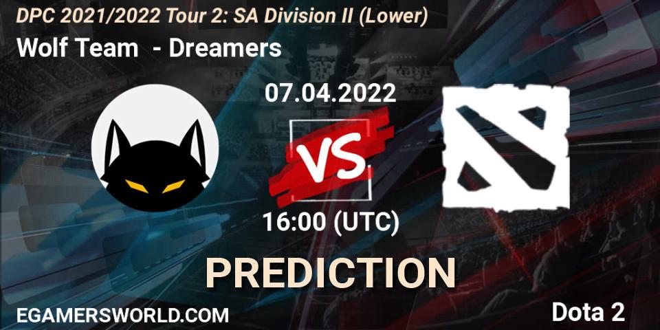 Wolf Team vs Dreamers: Betting TIp, Match Prediction. 07.04.2022 at 16:11. Dota 2, DPC 2021/2022 Tour 2: SA Division II (Lower)