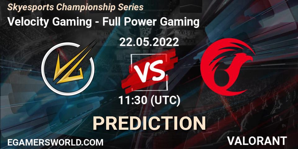 Velocity Gaming vs Full Power Gaming: Betting TIp, Match Prediction. 22.05.2022 at 11:50. VALORANT, Skyesports Championship Series