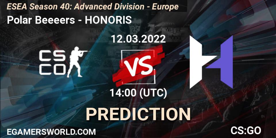 Polar Beeeers vs HONORIS: Betting TIp, Match Prediction. 12.03.2022 at 14:00. Counter-Strike (CS2), ESEA Season 40: Advanced Division - Europe