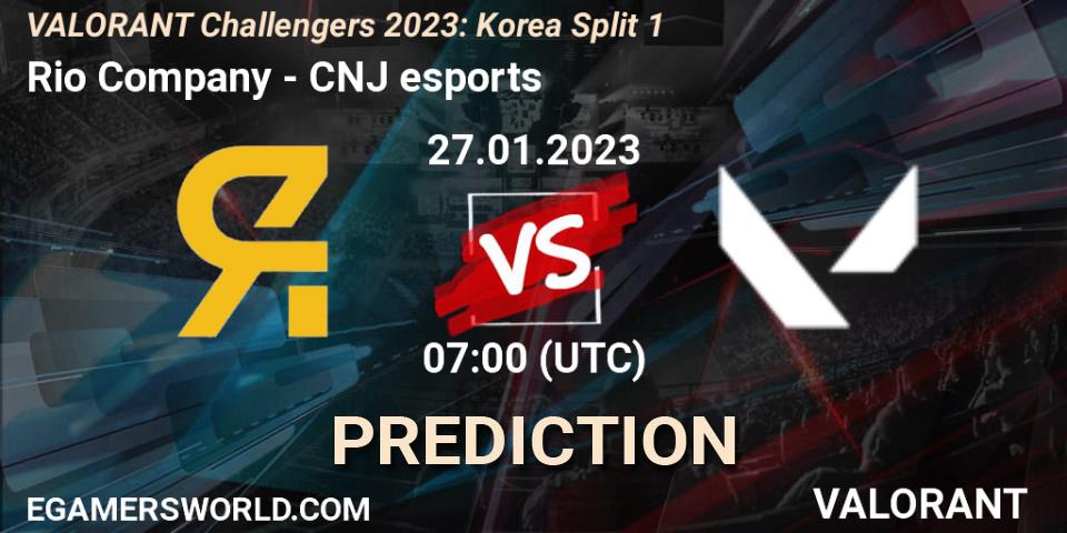 Rio Company vs CNJ Esports: Betting TIp, Match Prediction. 27.01.2023 at 07:00. VALORANT, VALORANT Challengers 2023: Korea Split 1