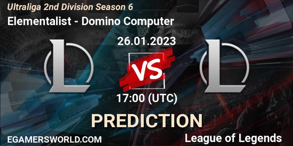 Elementalist vs Domino Computer: Betting TIp, Match Prediction. 26.01.2023 at 17:00. LoL, Ultraliga 2nd Division Season 6
