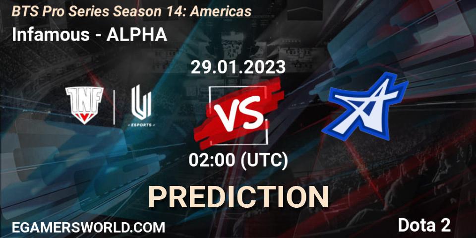 Infamous vs ALPHA: Betting TIp, Match Prediction. 29.01.23. Dota 2, BTS Pro Series Season 14: Americas