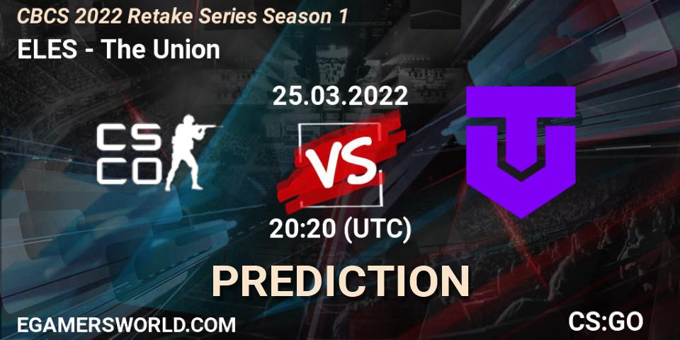 ELES vs The Union: Betting TIp, Match Prediction. 25.03.2022 at 20:20. Counter-Strike (CS2), CBCS 2022 Retake Series Season 1