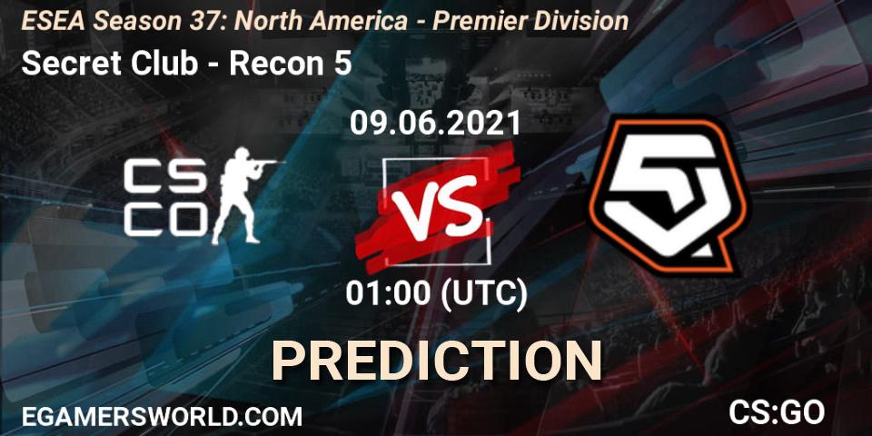 Secret Club vs Recon 5: Betting TIp, Match Prediction. 09.06.2021 at 01:00. Counter-Strike (CS2), ESEA Season 37: North America - Premier Division