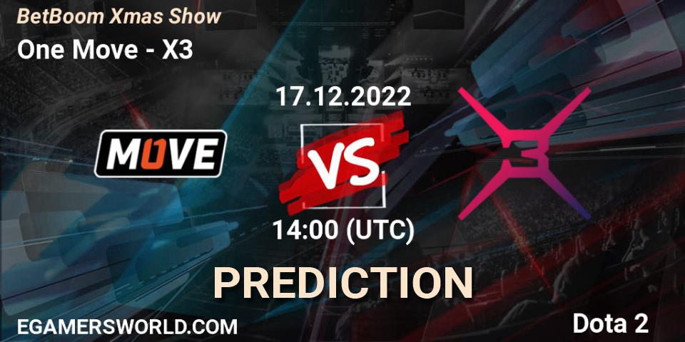One Move vs X3: Betting TIp, Match Prediction. 17.12.2022 at 14:11. Dota 2, BetBoom Xmas Show