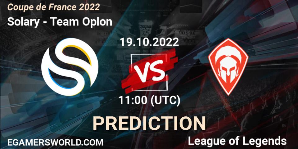 Solary vs Team Oplon: Betting TIp, Match Prediction. 19.10.22. LoL, Coupe de France 2022