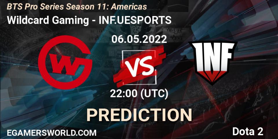 Wildcard Gaming vs INF.UESPORTS: Betting TIp, Match Prediction. 07.05.2022 at 00:32. Dota 2, BTS Pro Series Season 11: Americas
