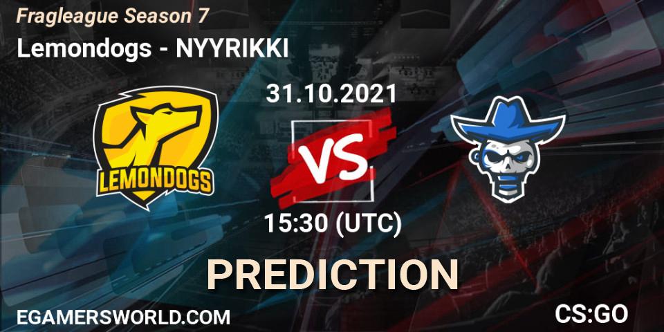 Lemondogs vs NYYRIKKI: Betting TIp, Match Prediction. 31.10.21. CS2 (CS:GO), Fragleague Season 7