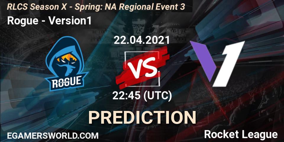 Rogue vs Version1: Betting TIp, Match Prediction. 22.04.2021 at 22:45. Rocket League, RLCS Season X - Spring: NA Regional Event 3
